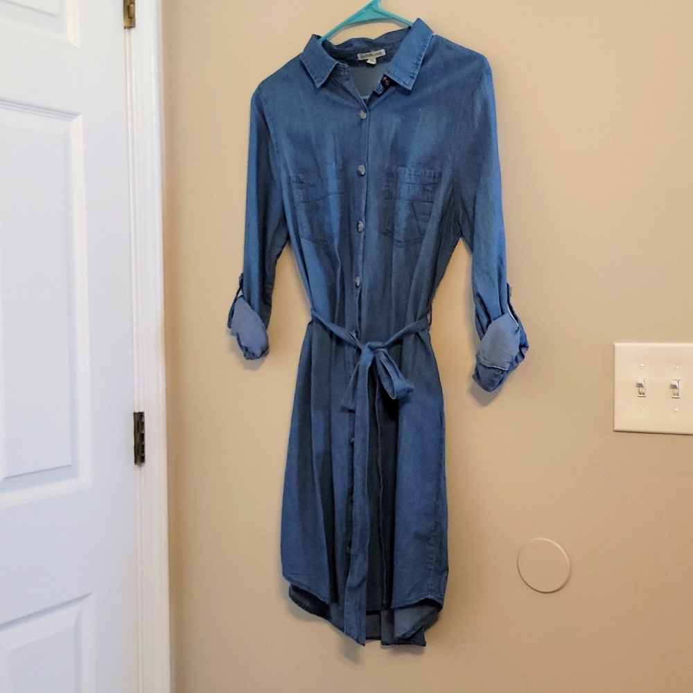 Flowy, button up Jean dress With collar and 2 pockets